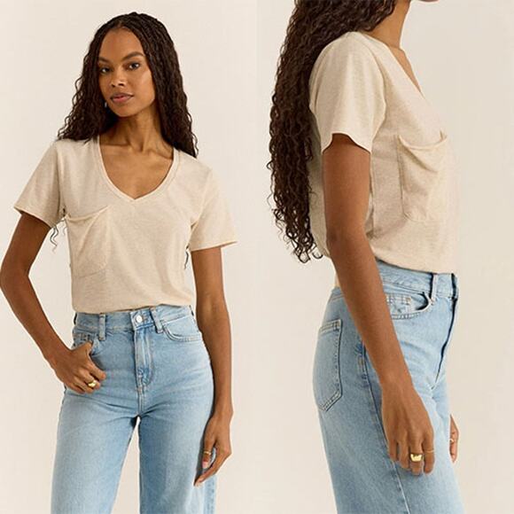 NWT Z Supply The Pocket Tee Short Sleeve Vneck Light Oatmeal Heather Size: XS - Picture 8 of 8